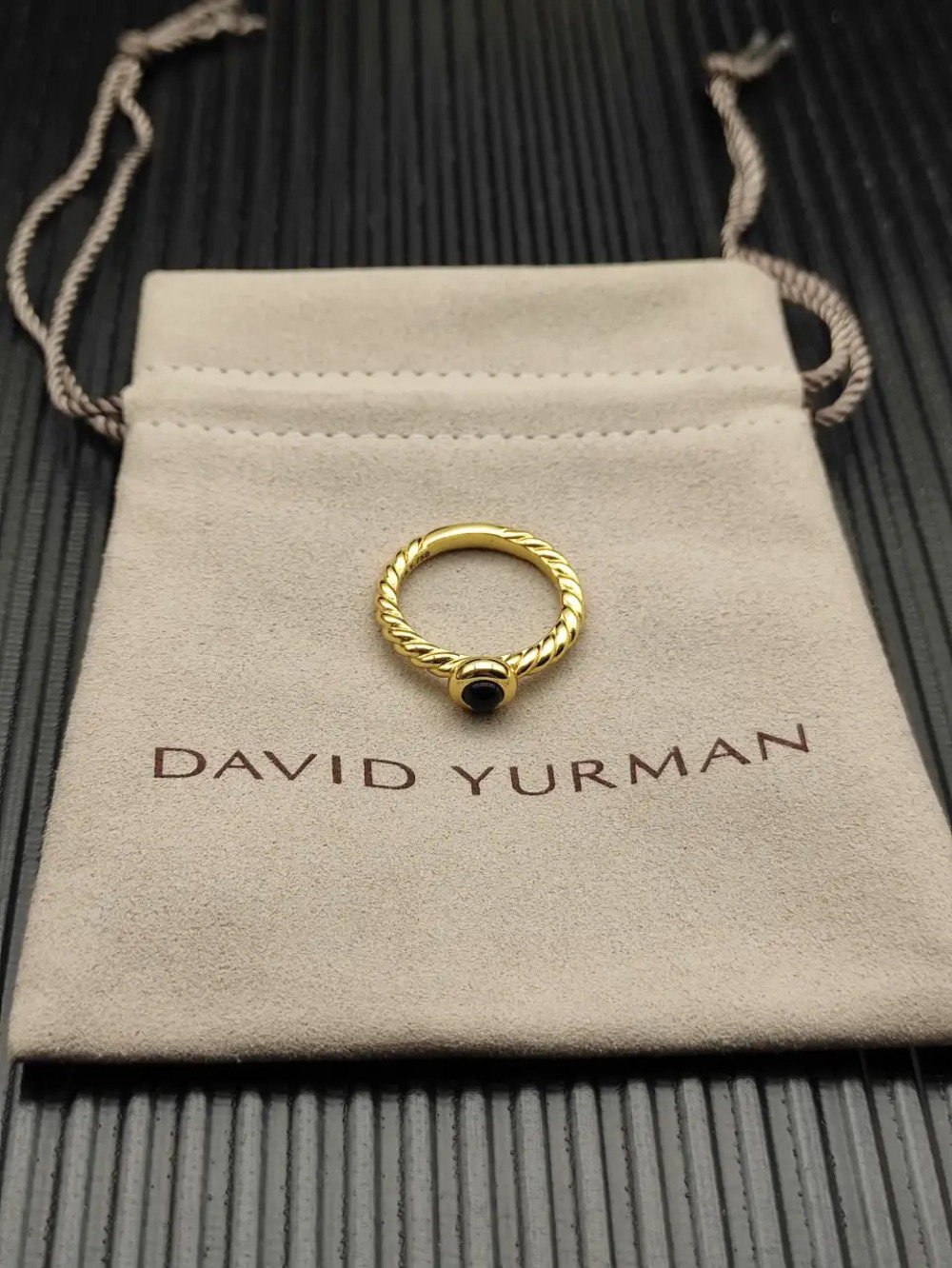 David Yurman Small Gold Cable Black Ring